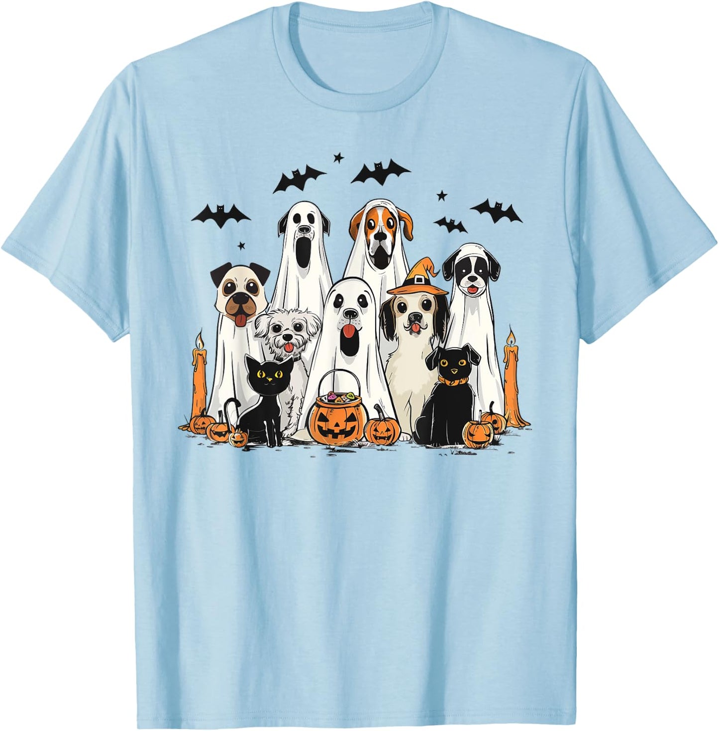 Dog Ghost Cute Dog Dressed As Ghost Funny Halloween Dog T-Shirt - T-Shirt | Light Blue