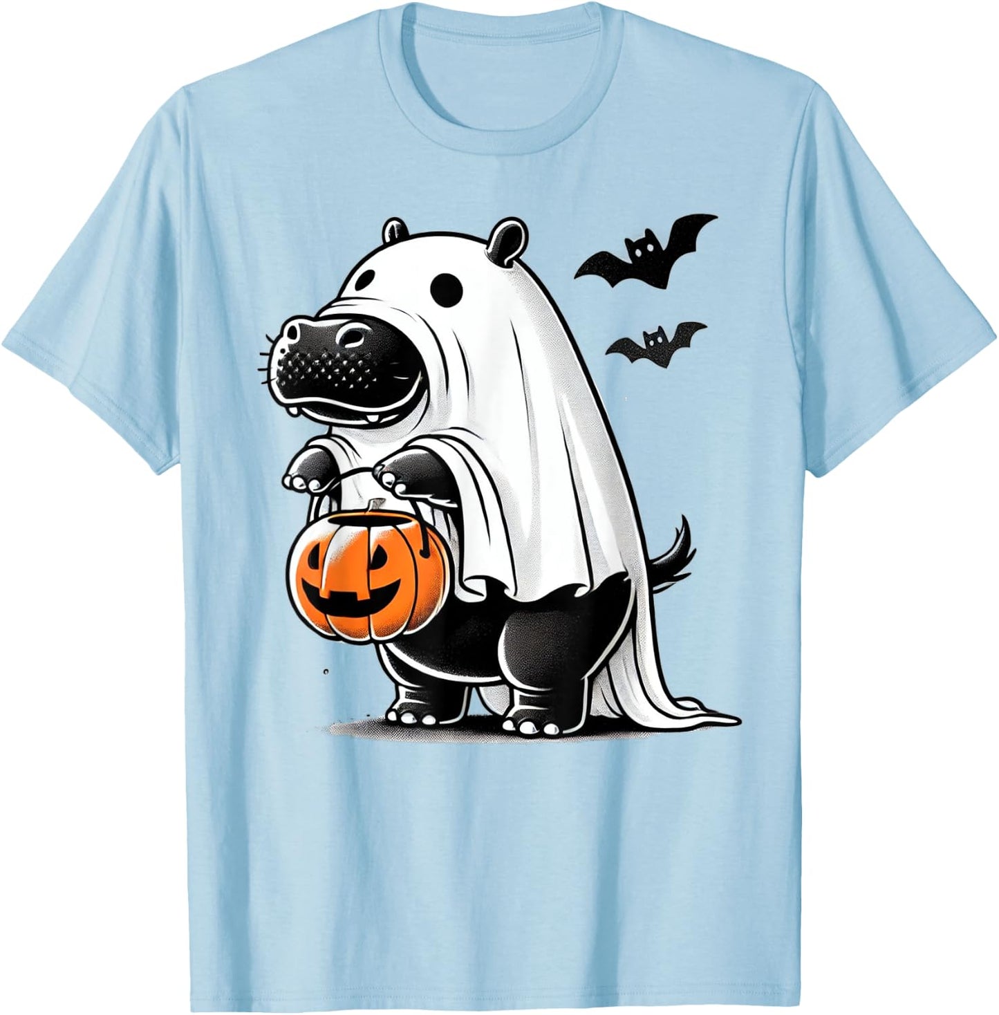 Funny Hippo Ghost Costume - Pumpkin Halloween Hippopotamus T-Shirt - T-Shirt | Light Blue