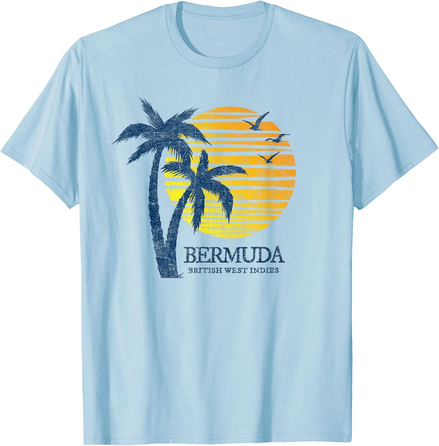 Vintage Bermuda Retro Throwback Cruise Beach Sunset Souvenir T-Shirt - T-Shirt | Light Blue
