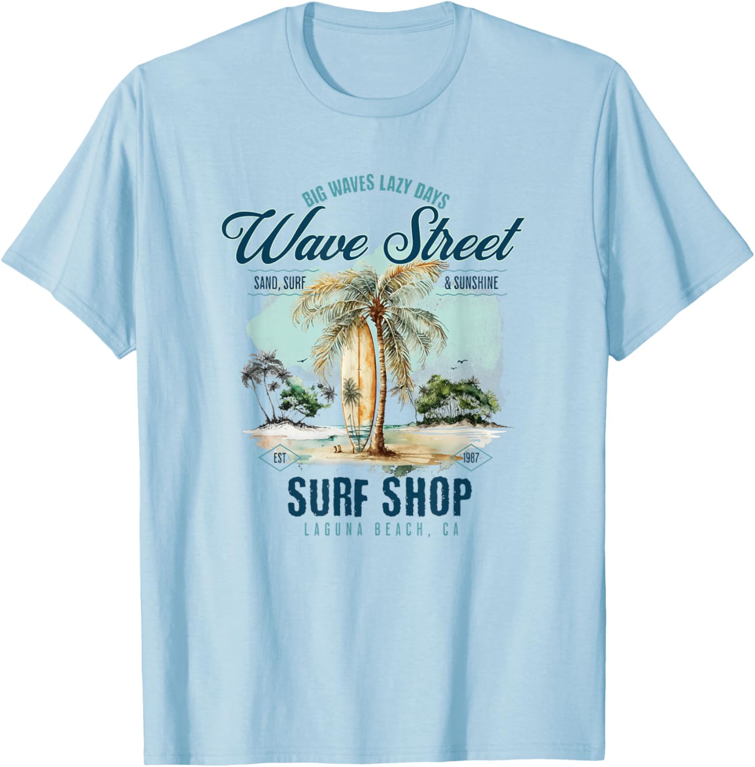 Wave Street Surf Vintage Summertime Vacation Beach Surf Women Kids T-Shirt - T-Shirt | Light Blue