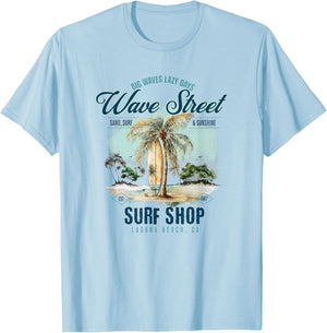 Wave Street Surf Vintage Summertime Vacation Beach Surf Women Kids T-Shirt - T-Shirt | Light Blue