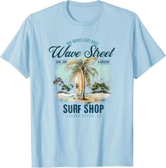 Wave Street Surf Vintage Summertime Vacation Beach Surf Women Kids T-Shirt - T-Shirt | Light Blue