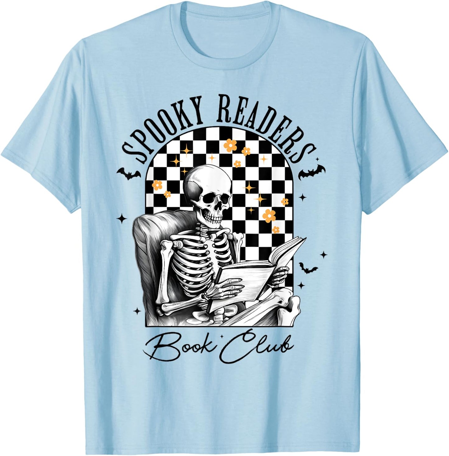 Groovy Spooky Readers Book Club Skeleton Book Lovers Bookish T-Shirt - T-Shirt | Light Blue