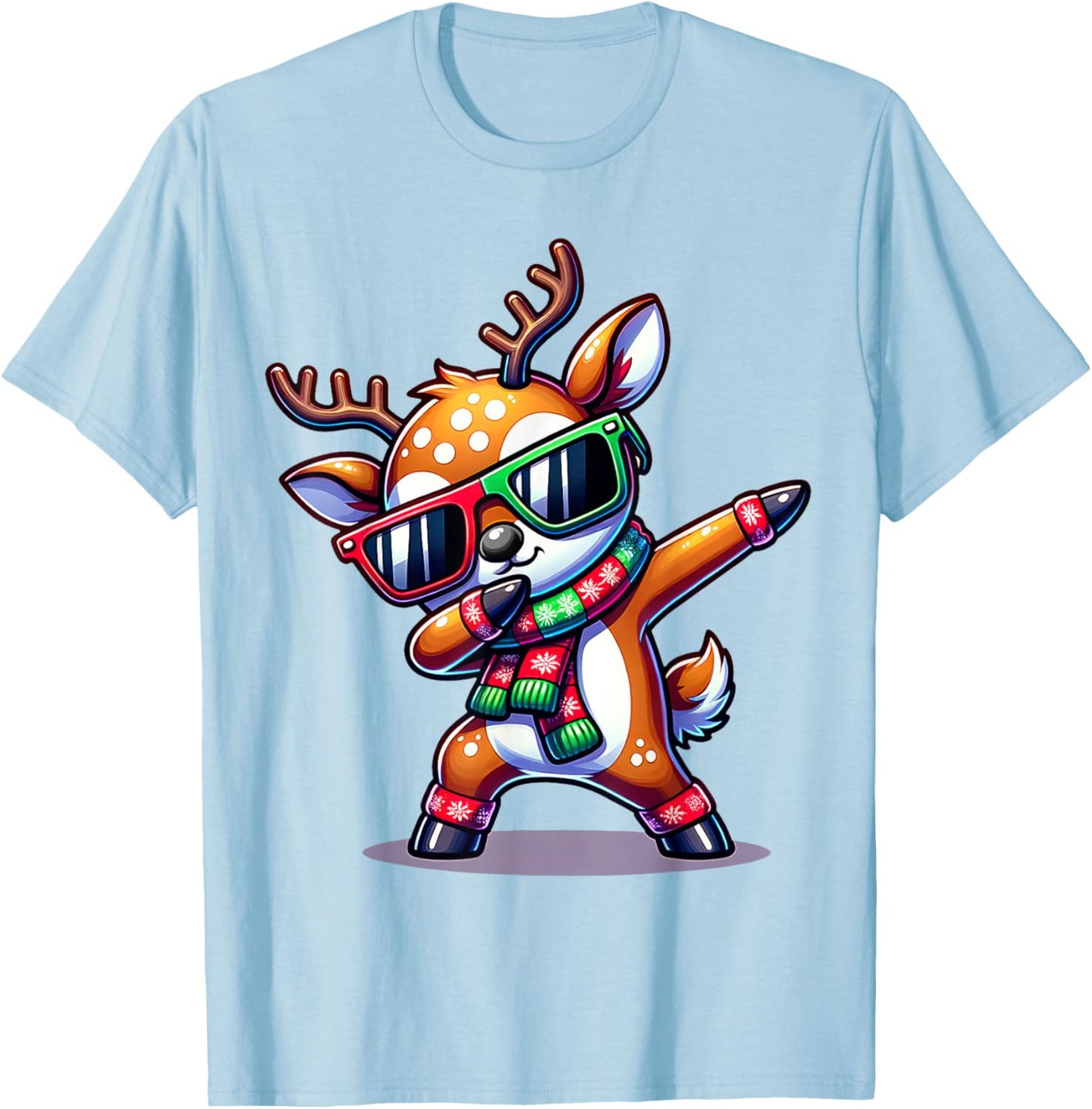Christmas Reindeer Boys Dabbing Reindeer Santa Xmas Funny T-Shirt - T-Shirt | Light Blue