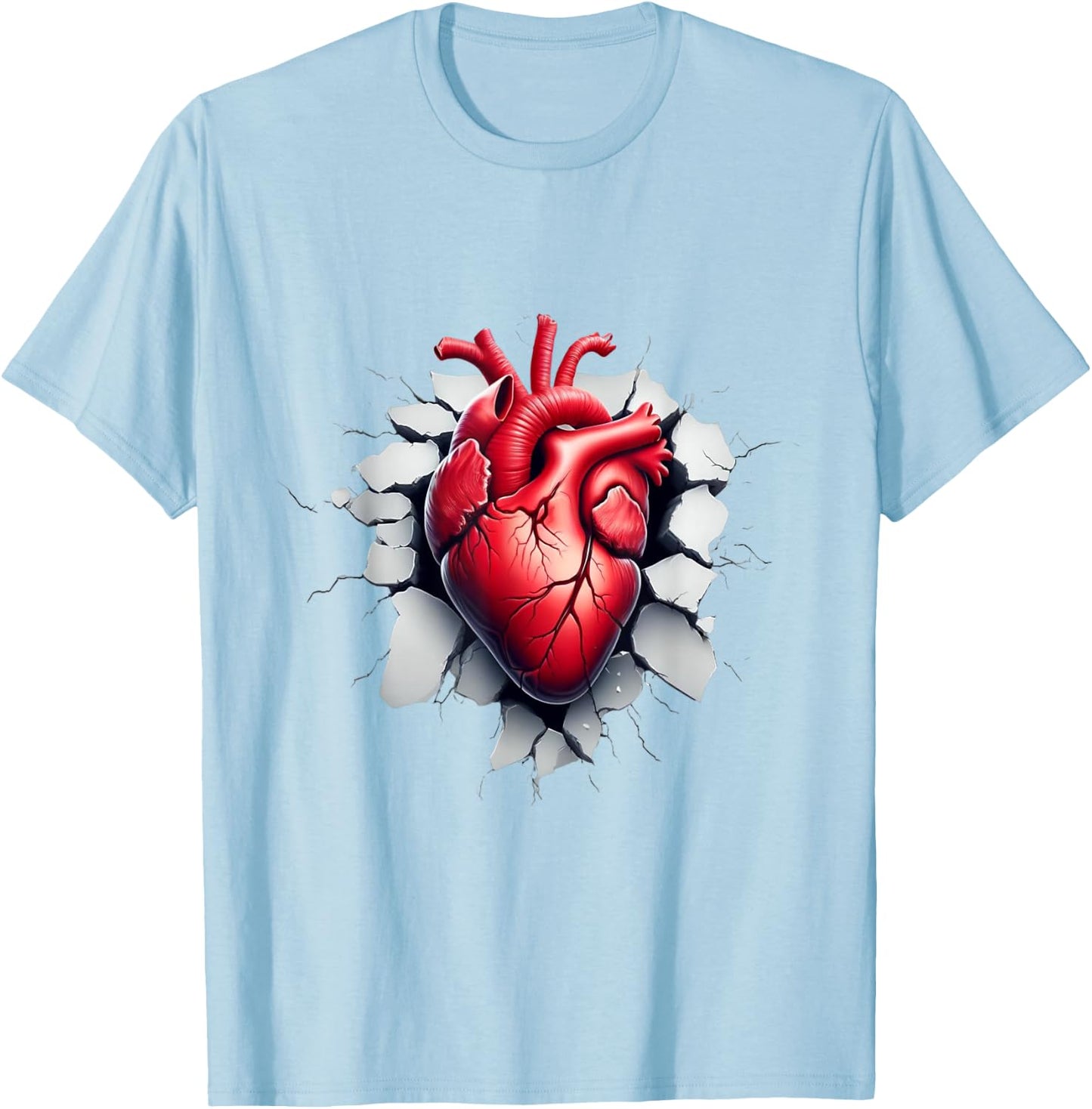 Breaking Through: Realistic Heart Shirt Anatomy Graphic T-Shirt - T-Shirt | Light Blue