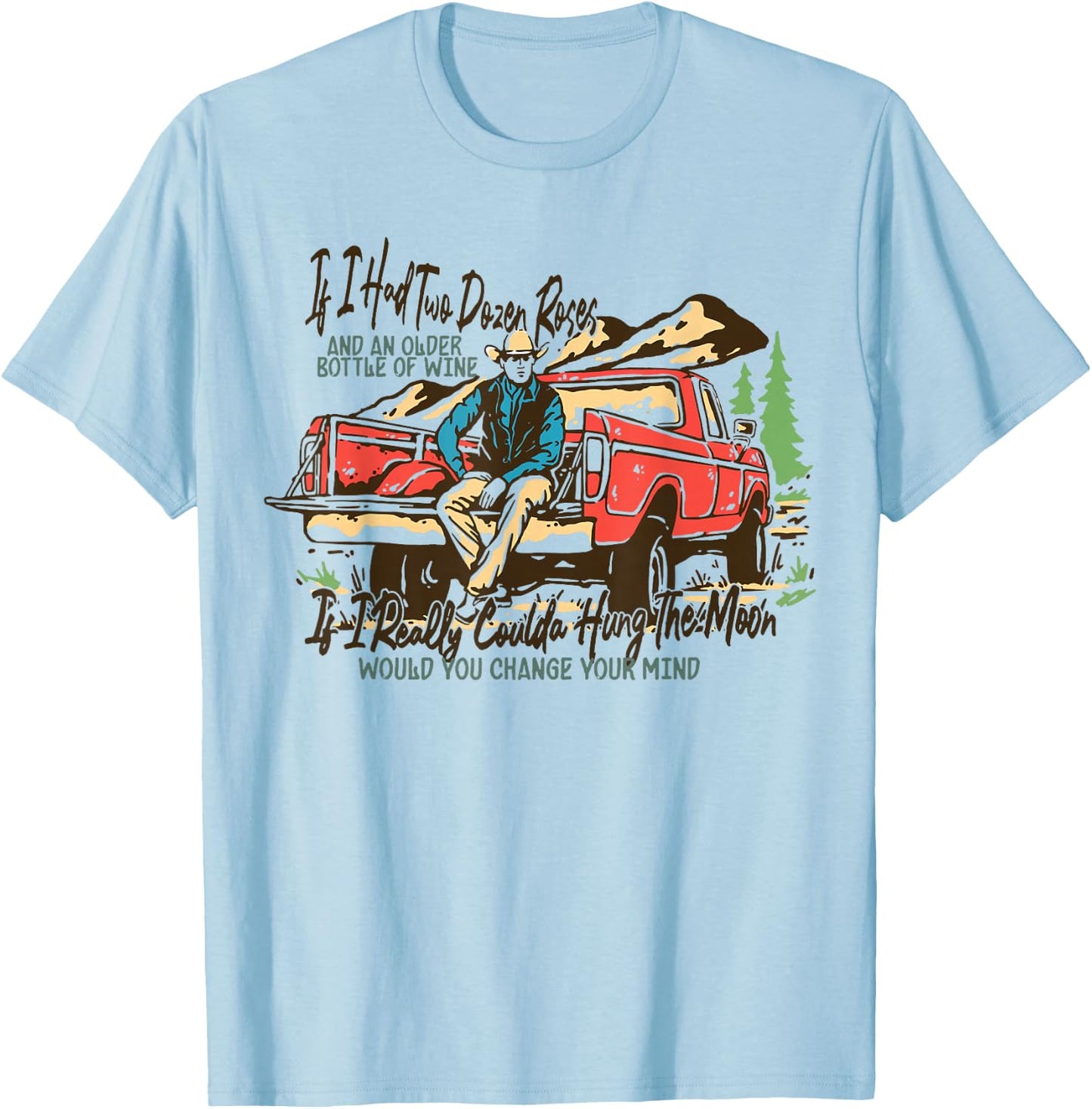 Vintage 80s Country Music Western Cowboy T-Shirt - T-Shirt | Light Blue