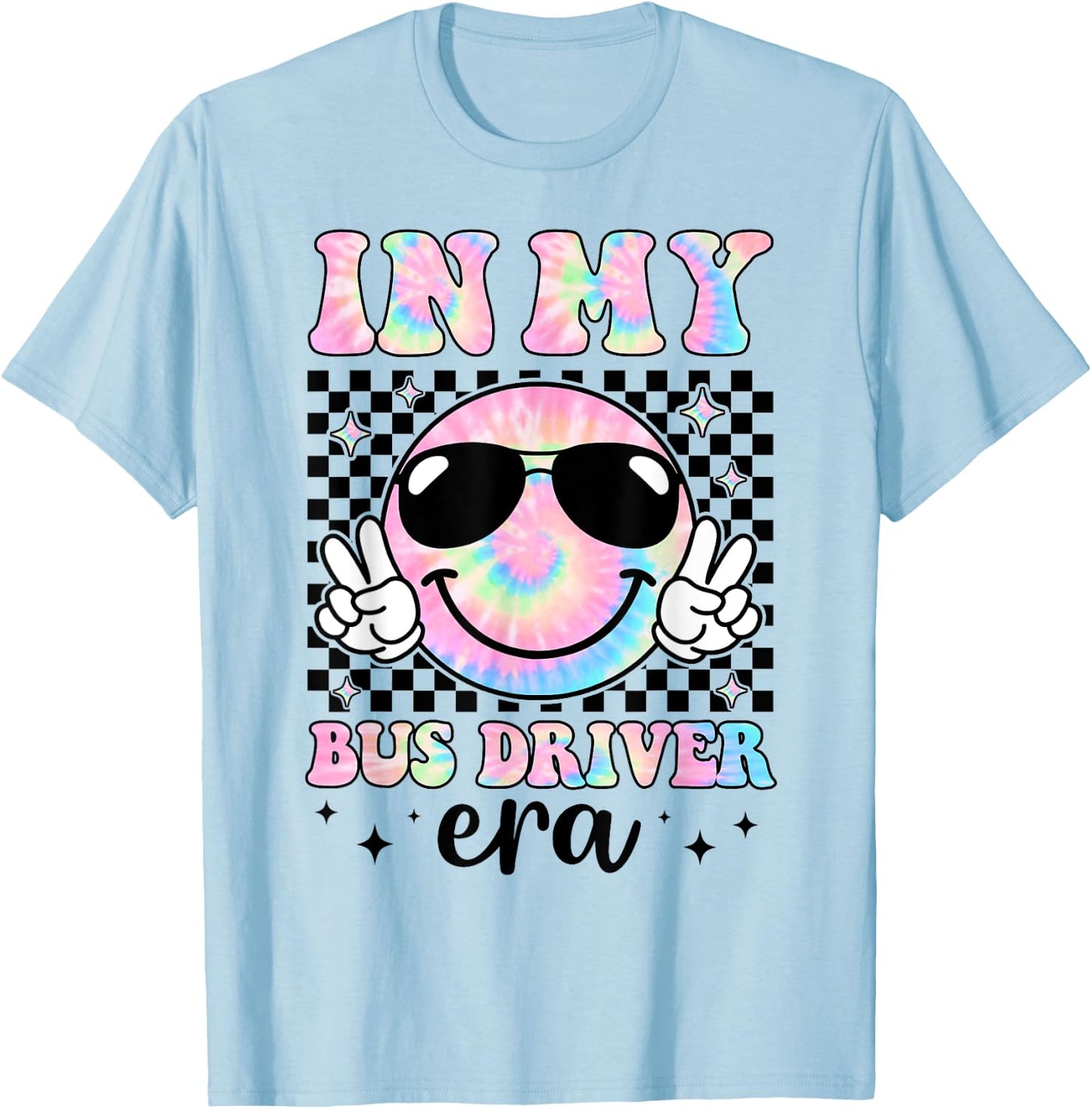 In My Bus Driver Era Groovy Tie Dye Back To School Funny T-Shirt - T-Shirt | Light Blue