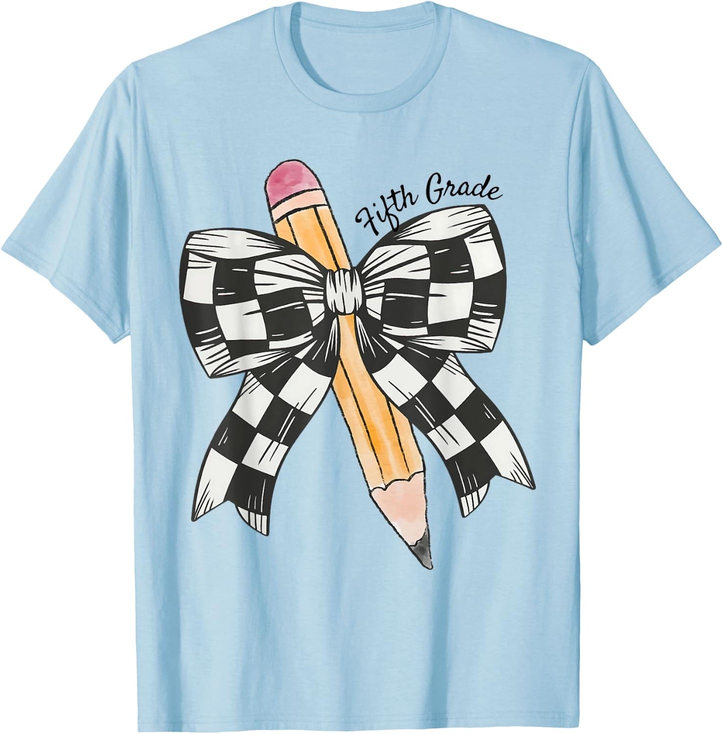 Coquette Pencil Bow Fifth Grade Teacher Kids Back To School T-Shirt - T-Shirt | Light Blue