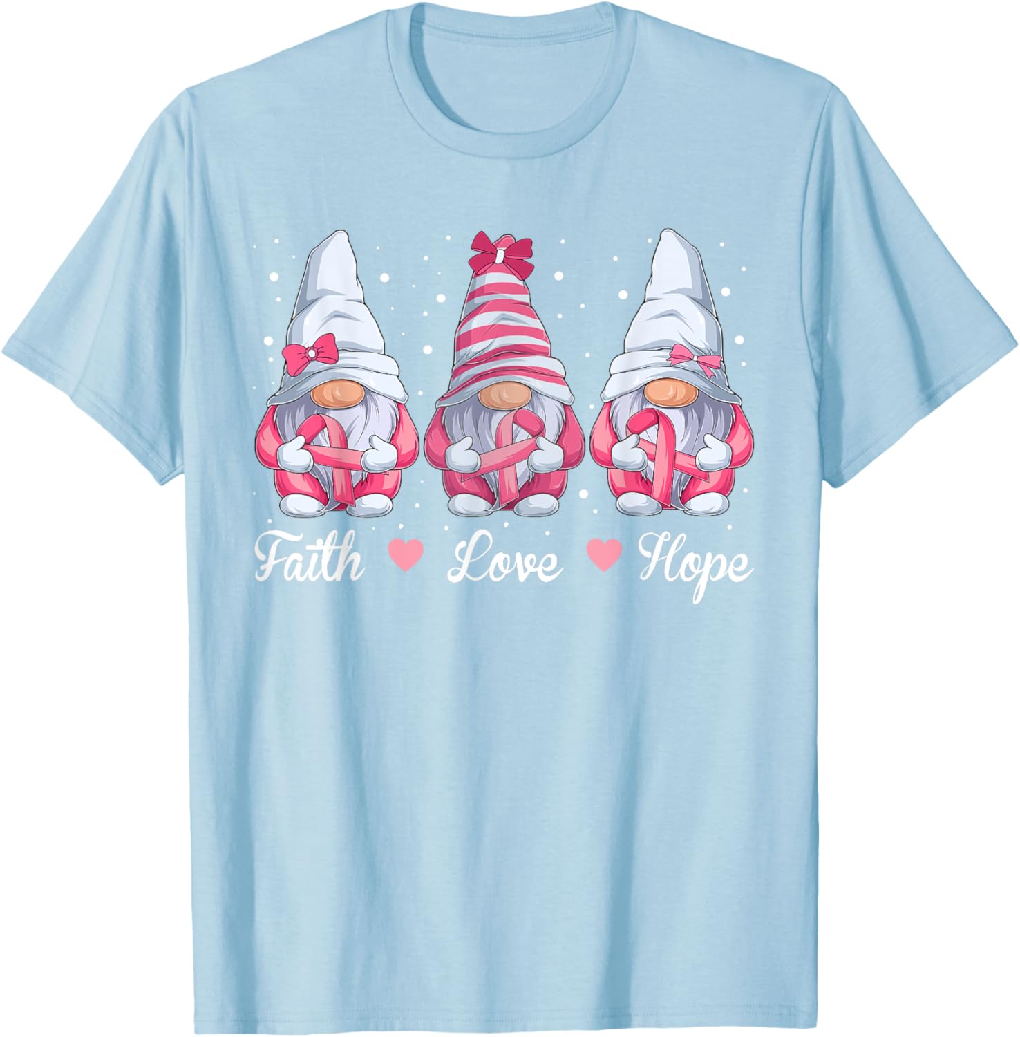 Breast Cancer Awareness, Gnomes Pink Ribbon Girls T-Shirt - T-Shirt | Light Blue