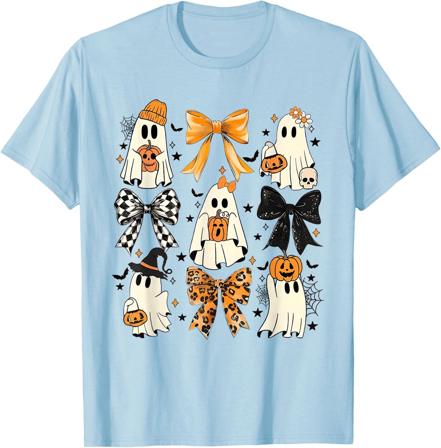 Coquette Bow Boo Witch Halloween Spooky Season Girls T-Shirt - T-Shirt | Light Blue