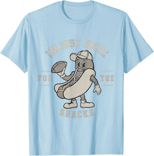 Funny I'm Just Here For The Snacks Football T-Shirt - T-Shirt | Light Blue
