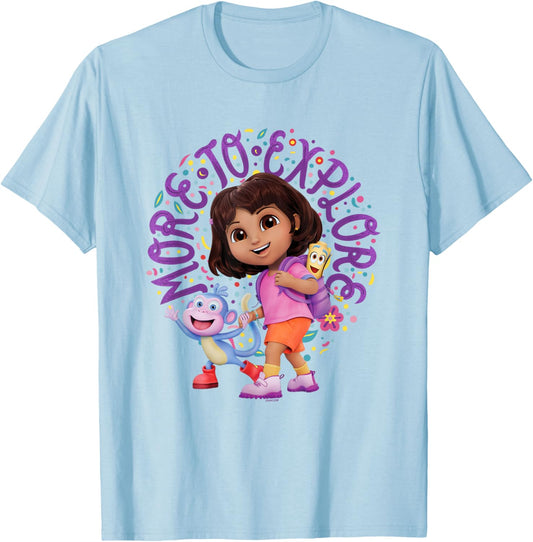 Dora the Explorer More To Explore Colorful Big Chest Logo T-Shirt - T-Shirt | Light Blue