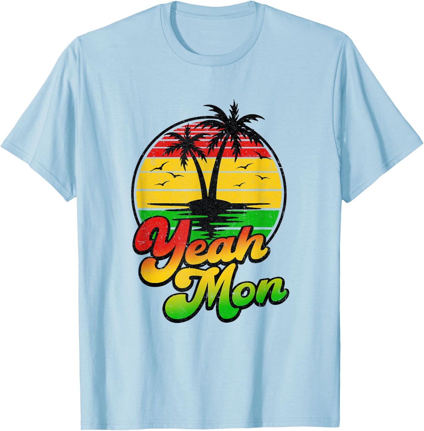 Yeah Mon Vintage Jamaica Summer Vacation Jamaican Retro T-Shirt - T-Shirt | Light Blue