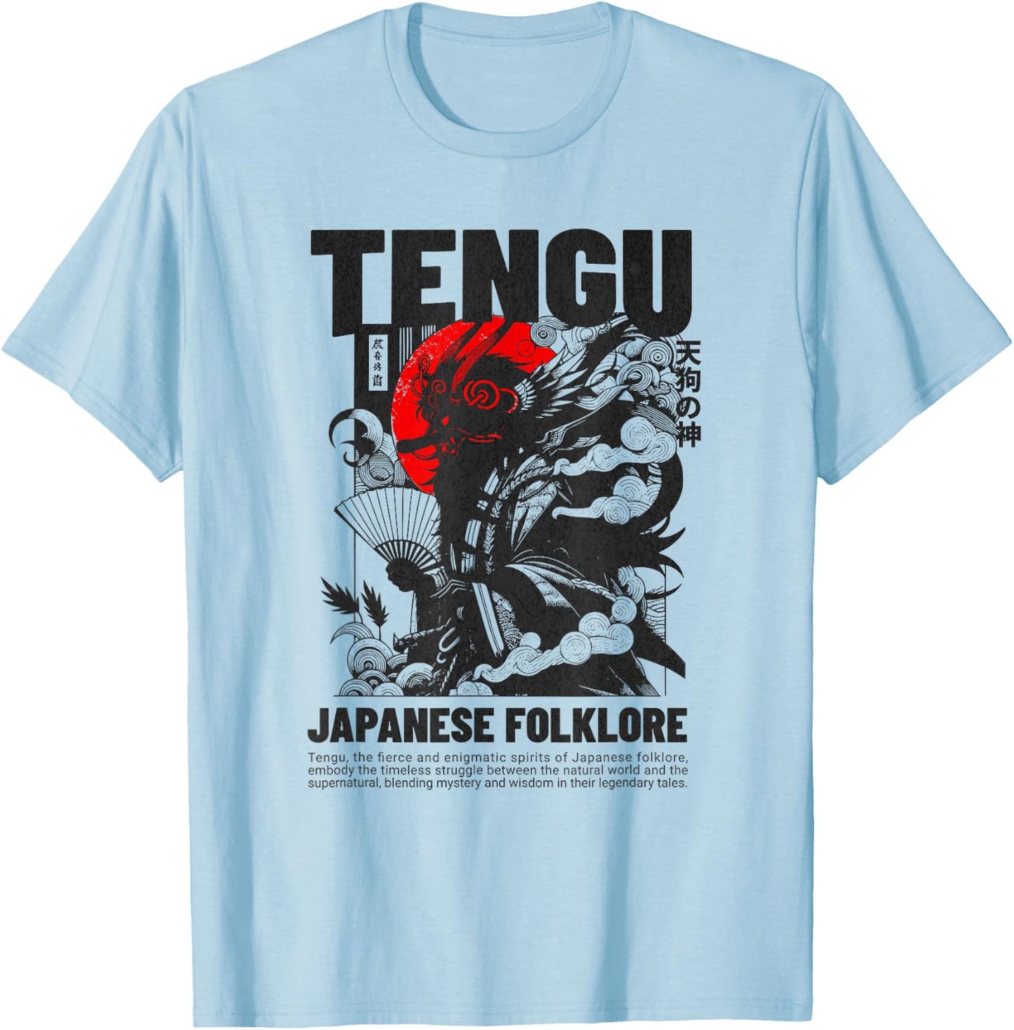 Japanese Tengu God - Vintage Japanese Folklore T-Shirt - T-Shirt | Light Blue