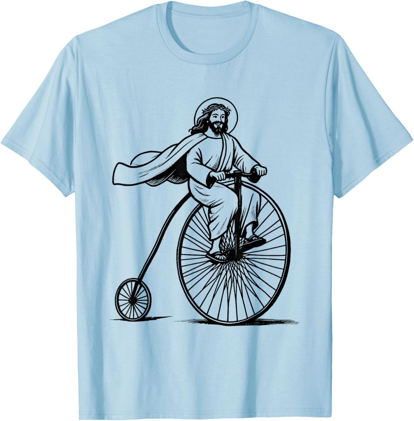 Jesus Penny-Farthing Bicycle - Funny Christian Religious T-Shirt - T-Shirt | Light Blue