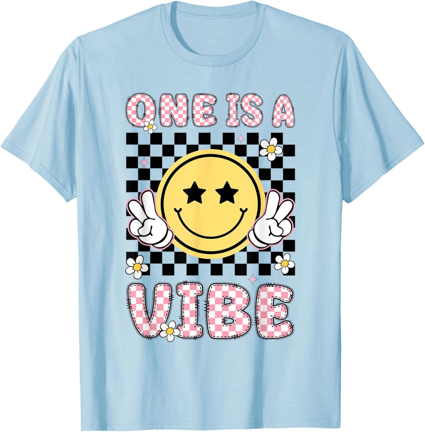 One Is A Vibe 1 Years Old Groovy 1st Birthday Kid Girl T-Shirt - T-Shirt | Light Blue