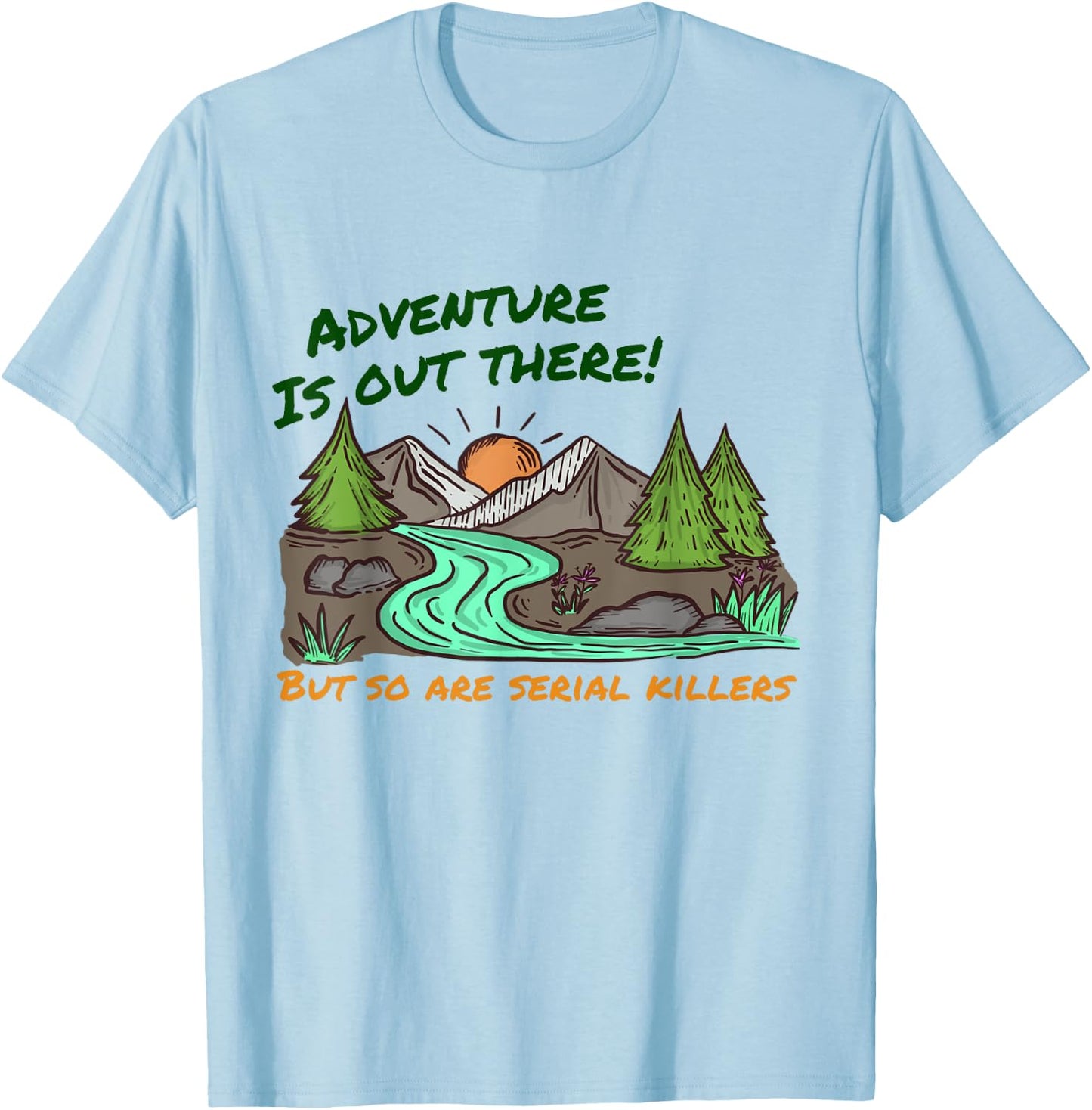 Retro Adventure Is Out There Funny Camping Women Men Gifts T-Shirt - T-Shirt | Light Blue