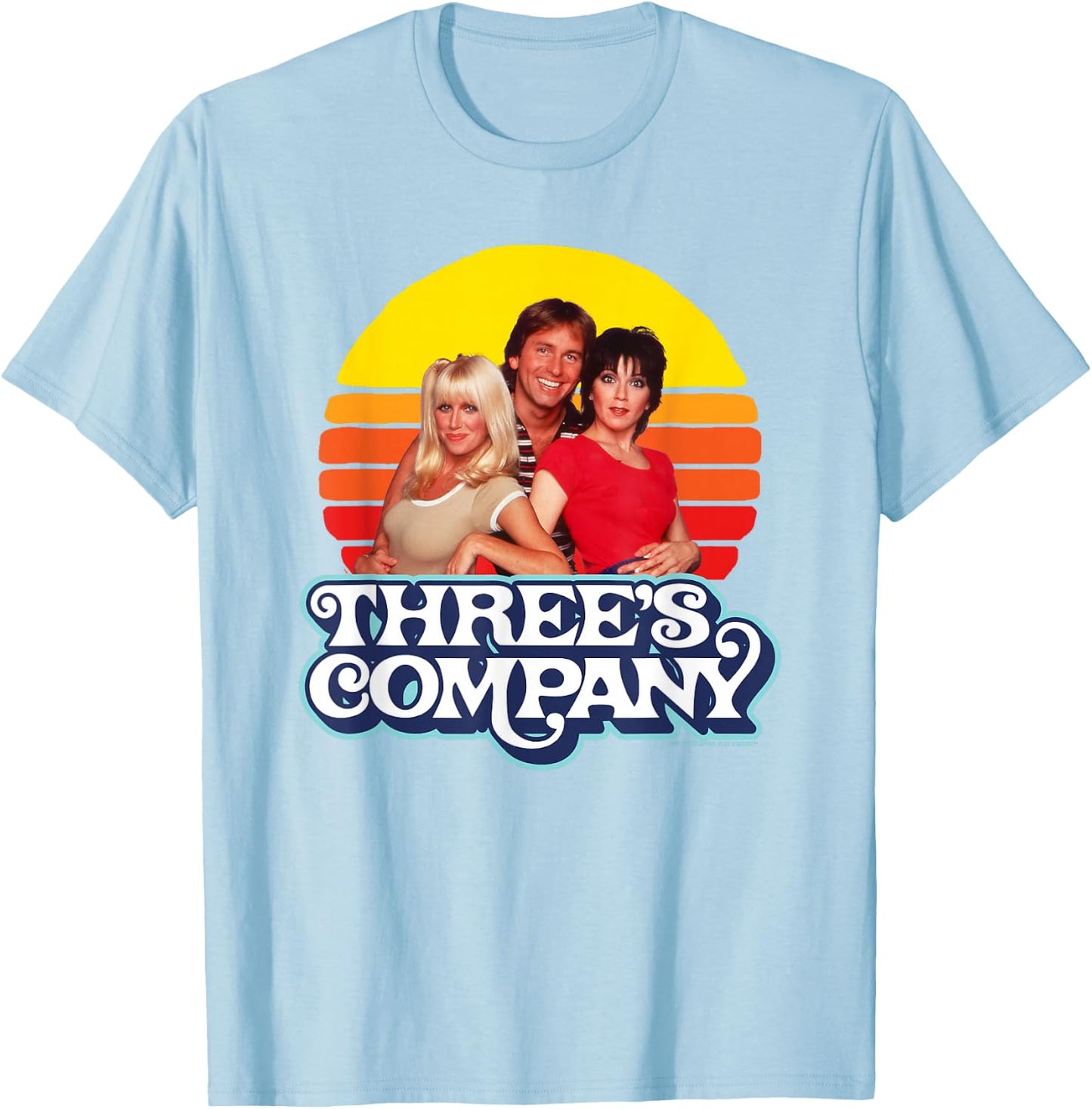 Three's Company Vintage Eighties Sunset Jack Chrissy Janet T-Shirt - T-Shirt | Light Blue