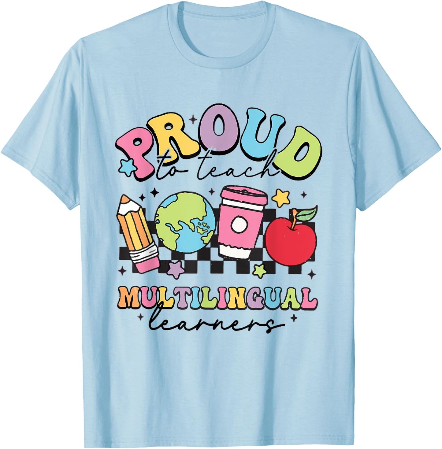 Retro Proud To Teach Multilingual Learners English Teacher T-Shirt - T-Shirt | Light Blue
