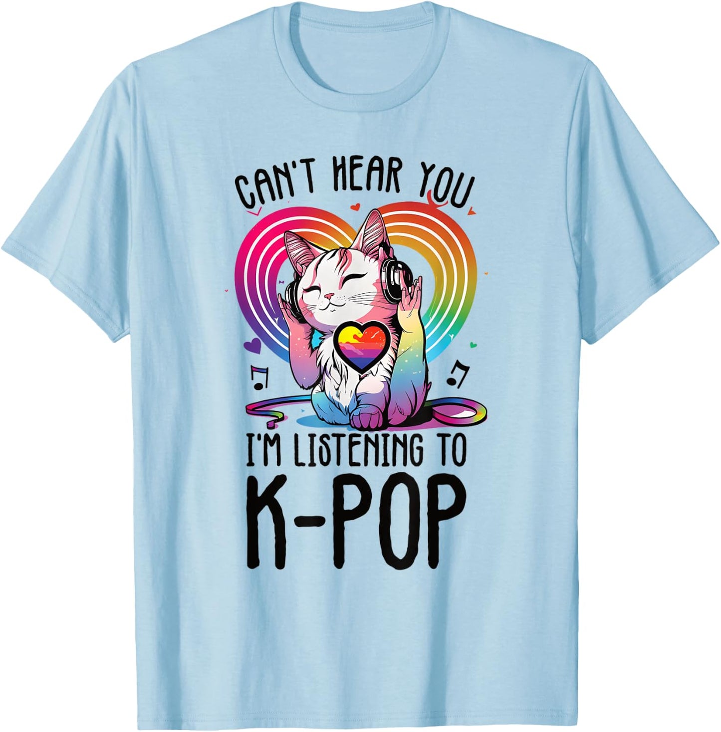 Powered By Kpop Merchandise Cat K-Pop Fashion Fangirls T-Shirt - T-Shirt | Light Blue
