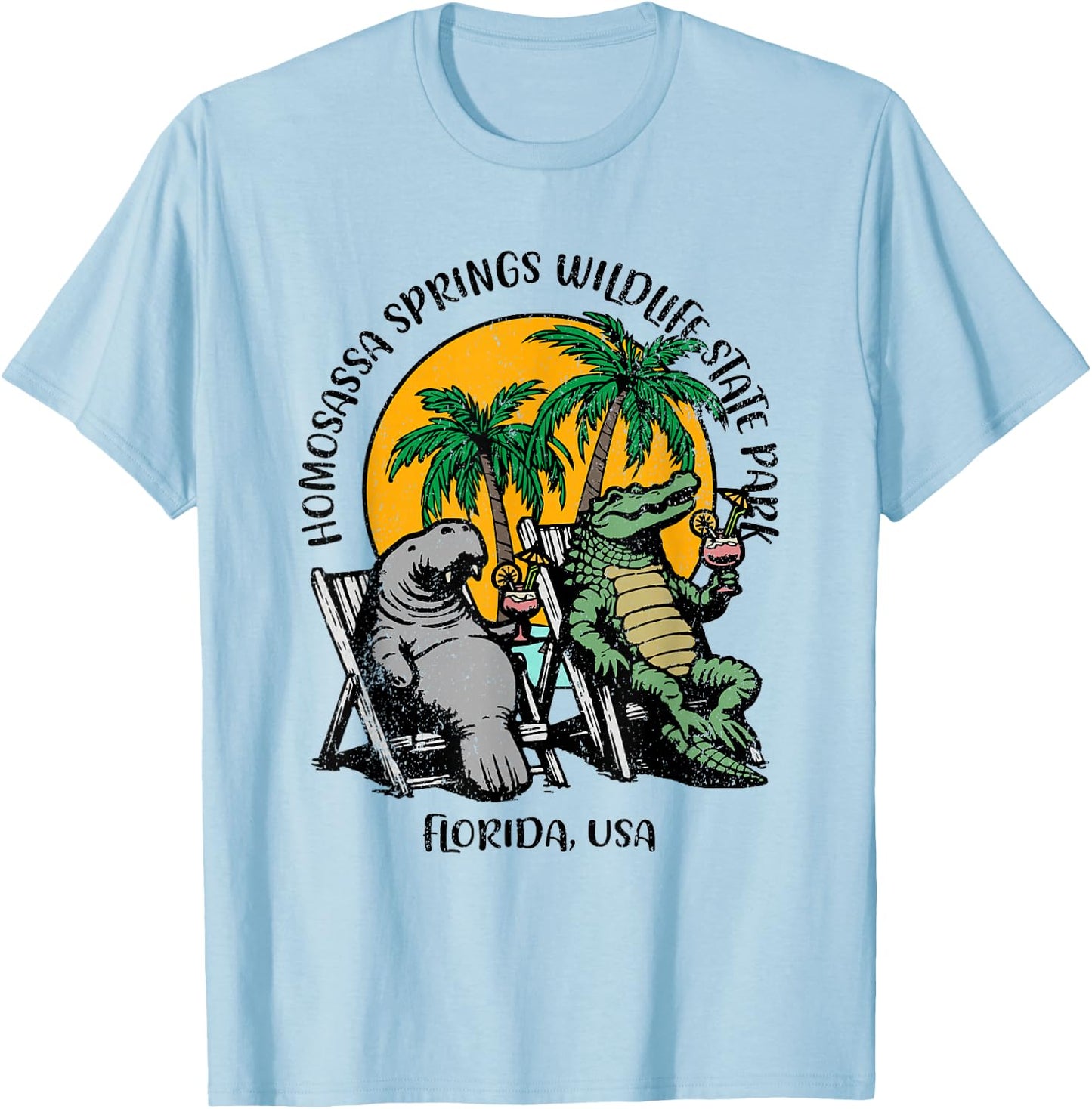 Homosassa Springs State Park Manatee Alligator Design T-Shirt - T-Shirt | Light Blue
