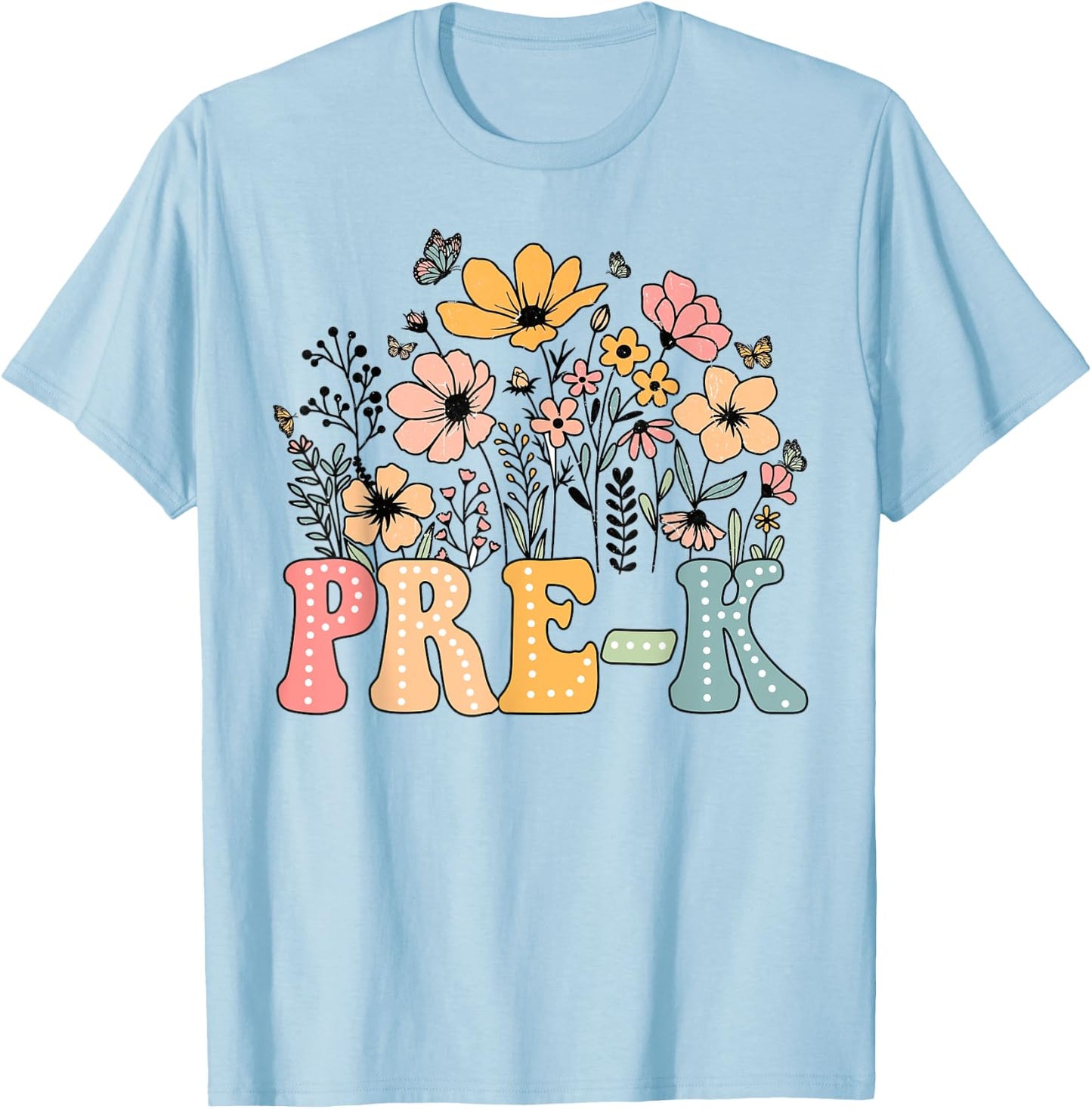 Wildflower Pre-K Preschool Team Floral Teacher Girls T-Shirt - T-Shirt | Light Blue