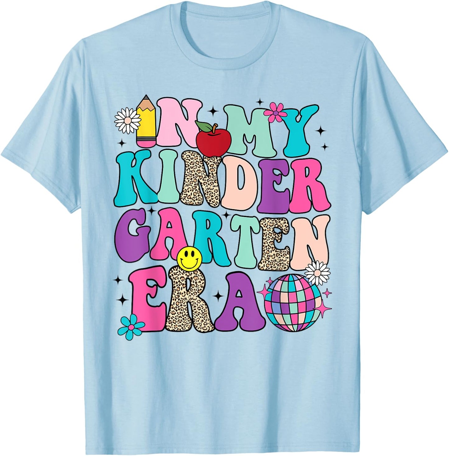 In My Kindergarten Era Back To School Retro Groovy T-Shirt - T-Shirt | Light Blue