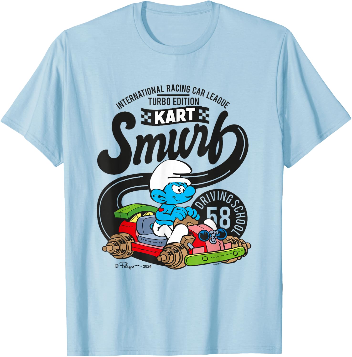 The Smurfs International Racing Car League Kart Logo T-Shirt - T-Shirt | Light Blue