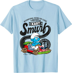 The Smurfs International Racing Car League Kart Logo T-Shirt - T-Shirt | Light Blue