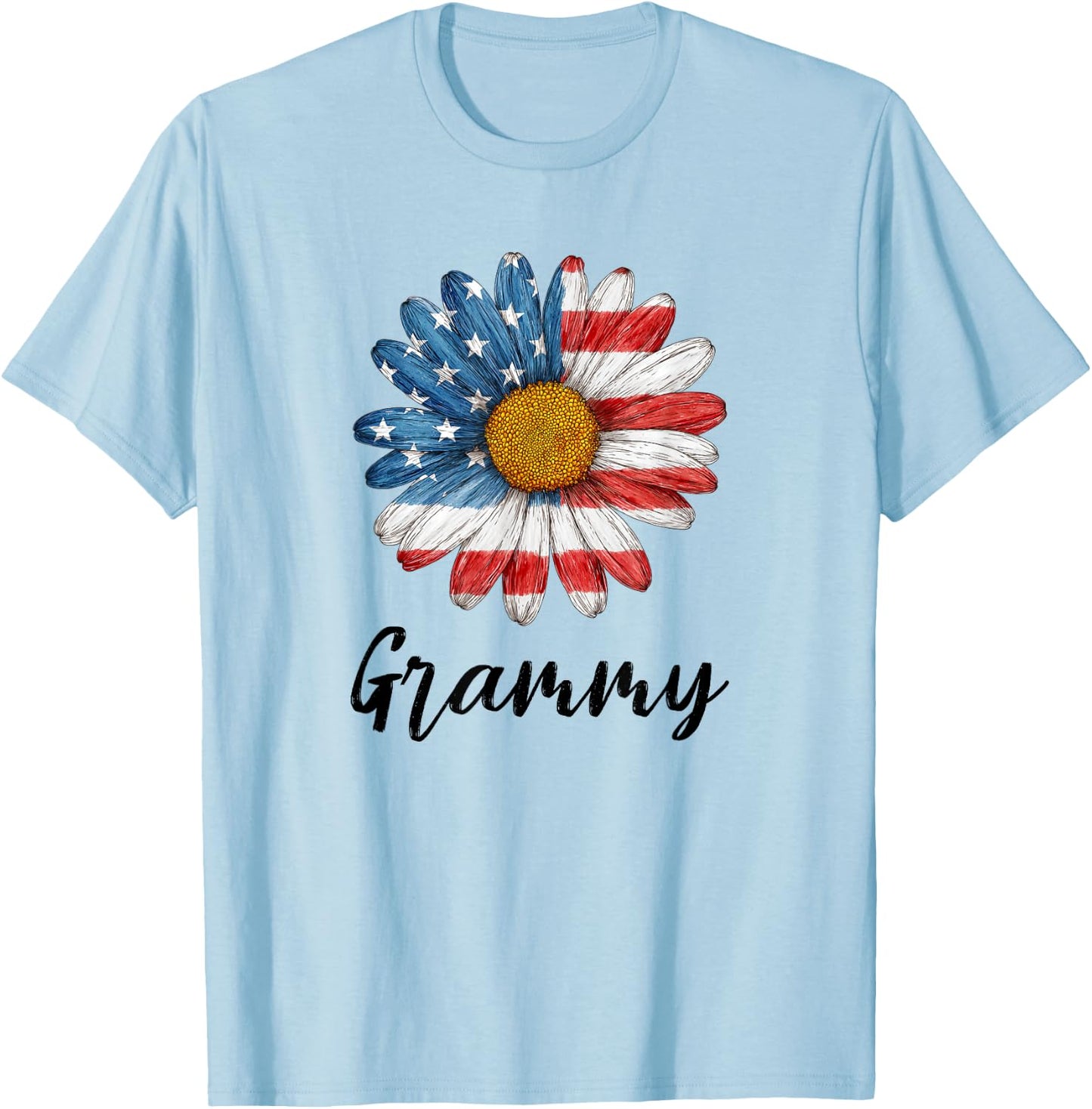 Grammy Patriotic 4th of July Retro Trendy Flower Grandma T-Shirt - T-Shirt | Light Blue
