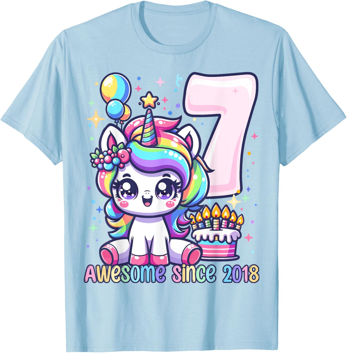 Unicorn 7th Birthday 7 Year Old Unicorn Party Girls Outfit T-Shirt - T-Shirt | Light Blue