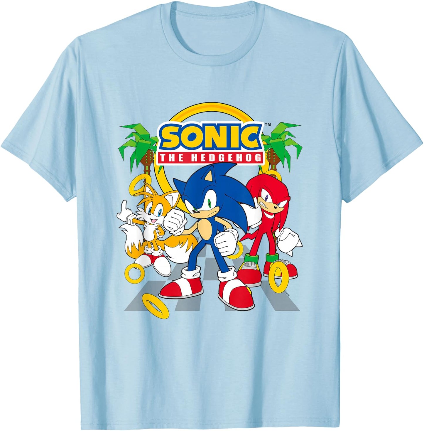 Sonic The Hedgehog Main Trio Gold Rings Epic Group Shot T-Shirt - T-Shirt | Light Blue