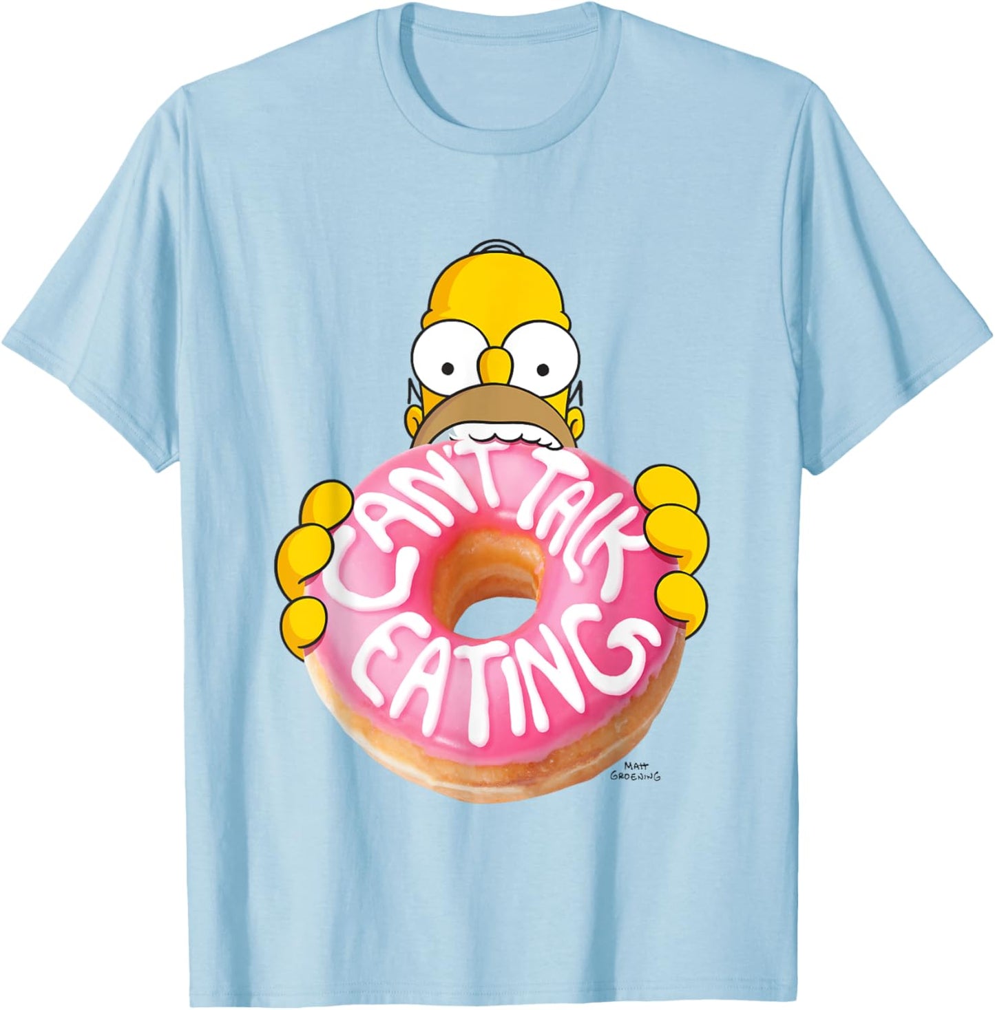 The Simpsons Homer Can't Talk Eating Big Donut Chest Logo T-Shirt - T-Shirt | Light Blue