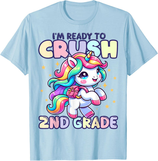 Crush 2nd Grade Girls Back to School Unicorn First Day Cute T-Shirt - T-Shirt | Light Blue