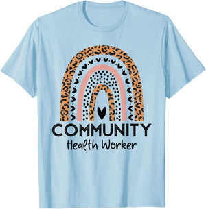Rainbow Leopard Community Health Worker Women Social Worker T-Shirt - T-Shirt | Light Blue