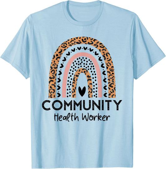 Rainbow Leopard Community Health Worker Women Social Worker T-Shirt - T-Shirt | Light Blue