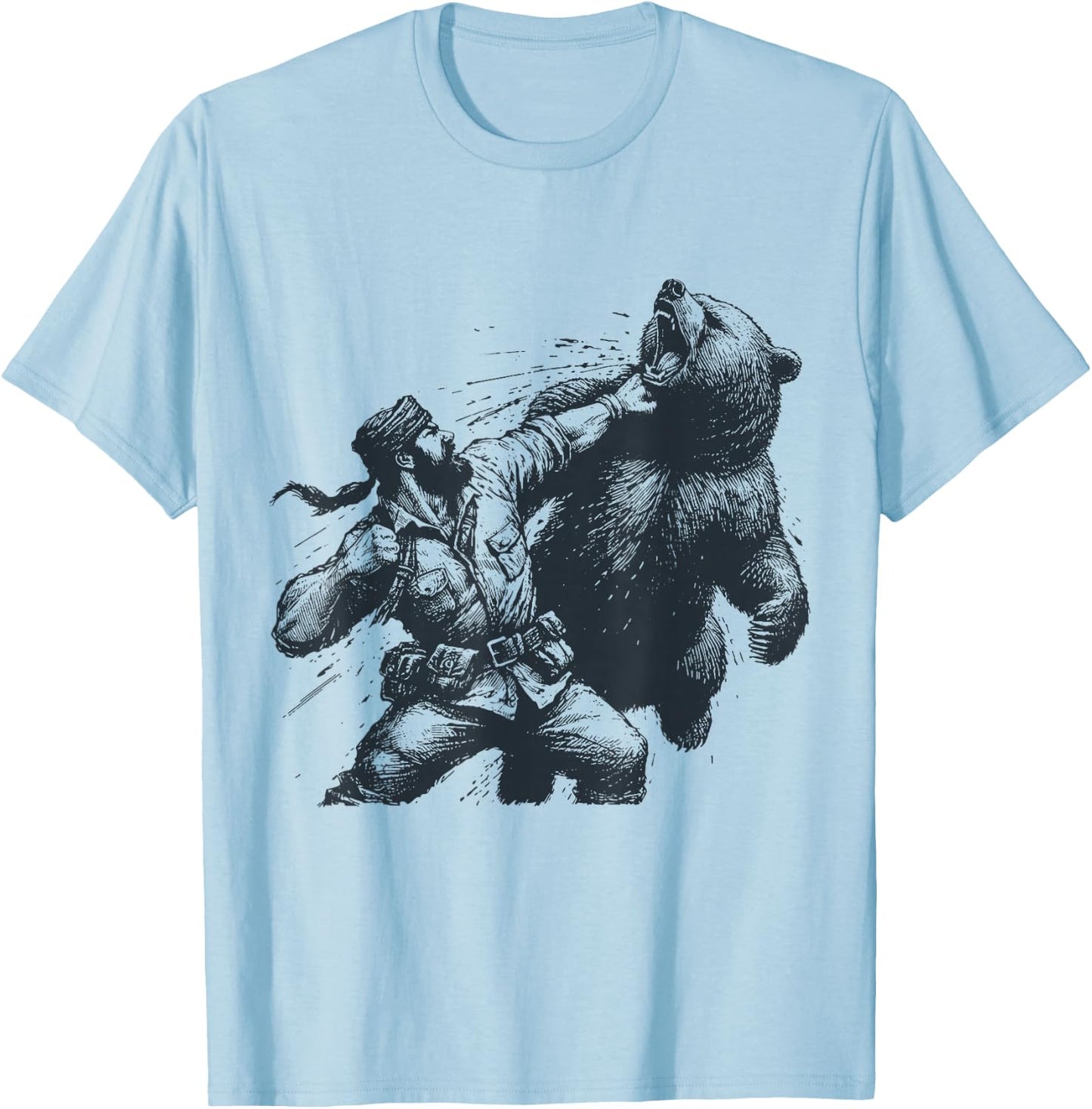 Bear Funny Man Punching Bear Retro Vintage Hunting Camping T-Shirt - T-Shirt | Light Blue