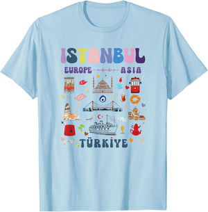 Istanbul Visit Turkiye light colors turkey vivid icons T-Shirt - T-Shirt | Light Blue
