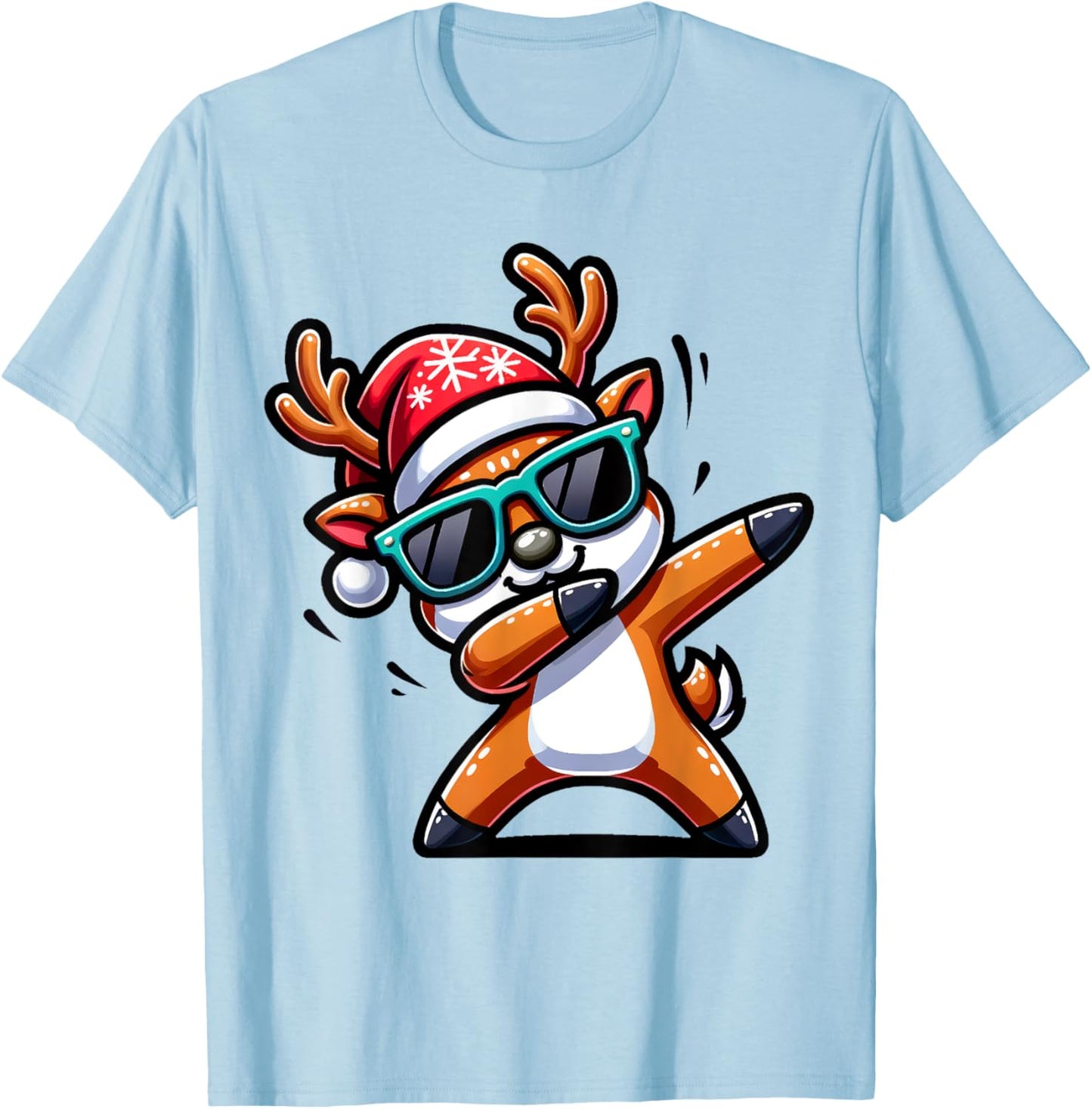 Christmas Reindeer Boys Dabbing Reindeer Santa Xmas Funny T-Shirt - T-Shirt | Light Blue