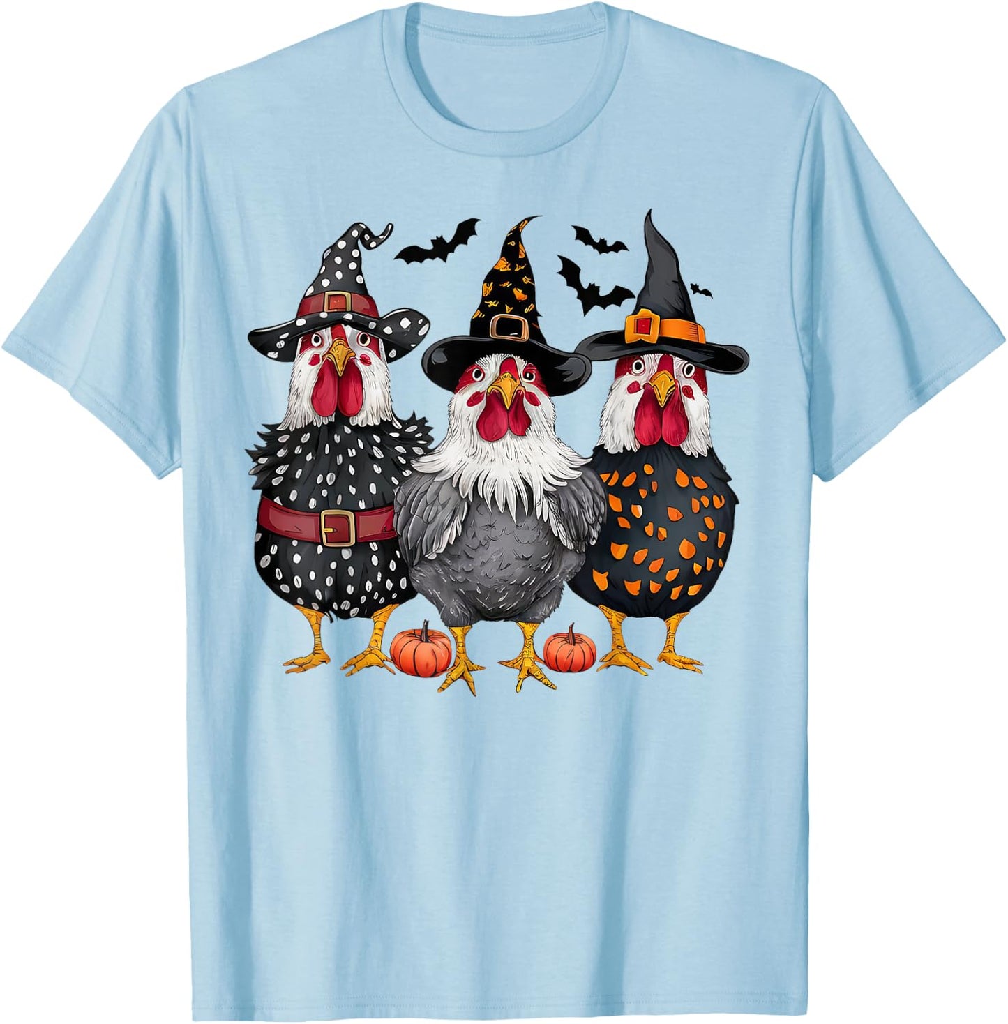 Retro Chicken Witch Hat Pumpkin Funny Halloween Women T-Shirt - T-Shirt | Light Blue