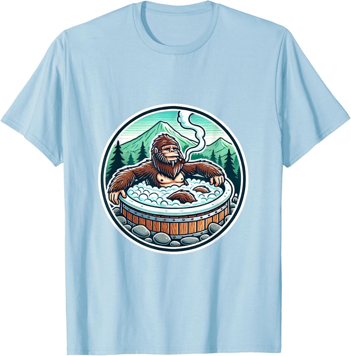 Unique Sasquatch Soaking Hot Tub Design Joke Humor T-Shirt - T-Shirt | Light Blue