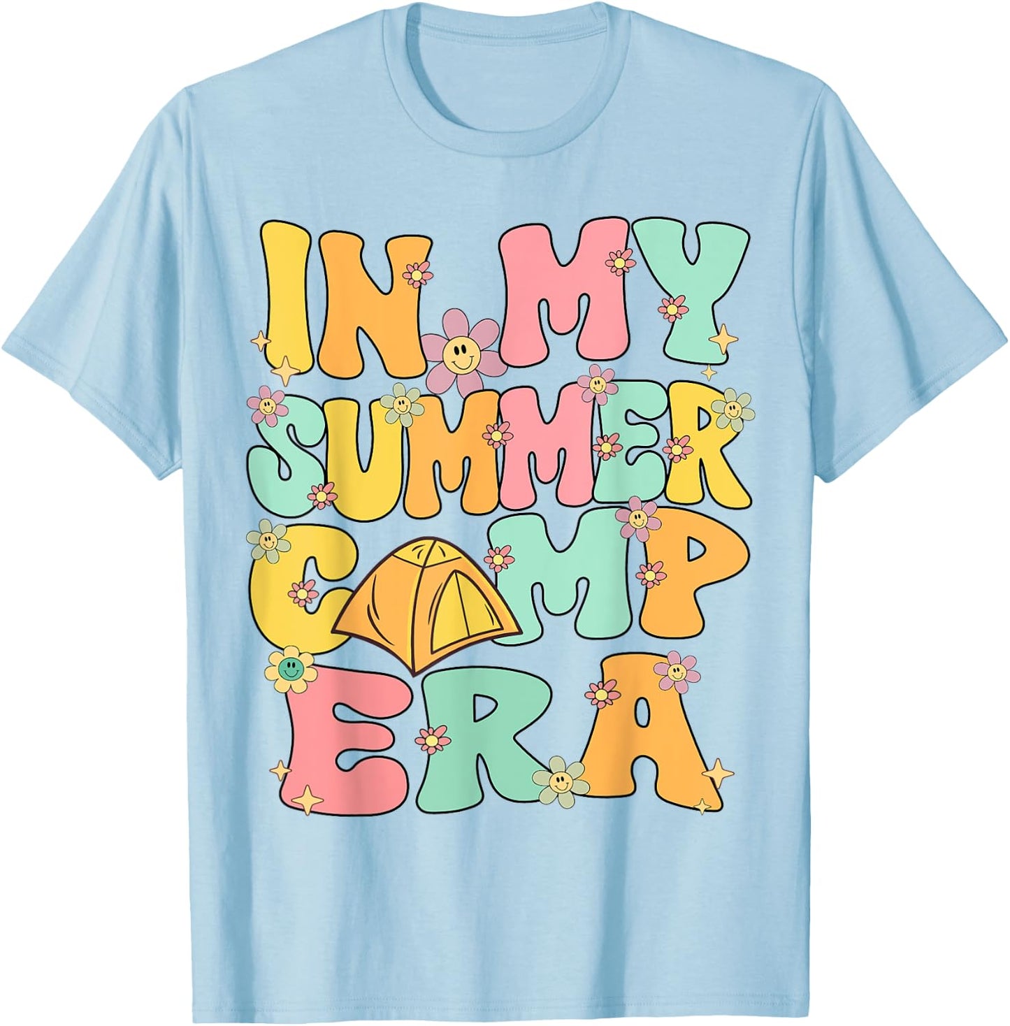 In My Summer Camp Era Retro Groovy Summer Camp Camping Funny T-Shirt - T-Shirt | Light Blue