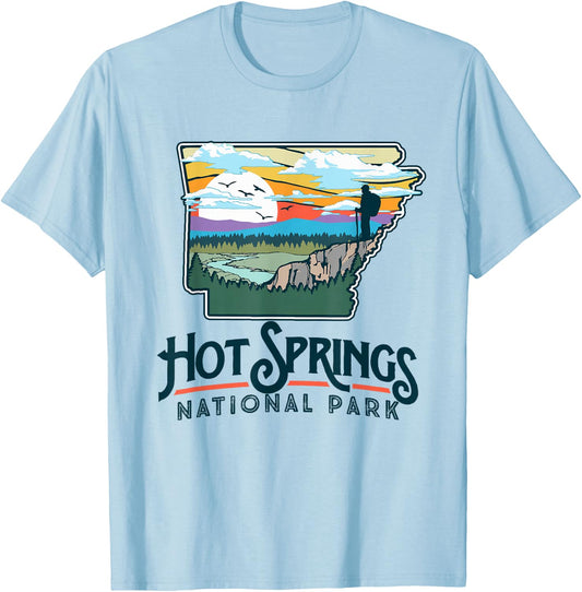 Hot Springs National Park Arkansas Nature Illustration T-Shirt - T-Shirt | Light Blue