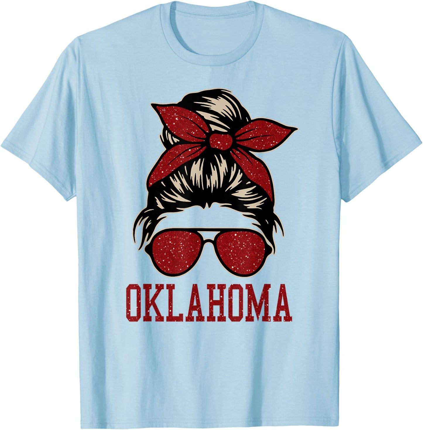Oklahoma Women Girl Messy Bun Hair. Oklahoma US College Font T-Shirt - T-Shirt | Light Blue