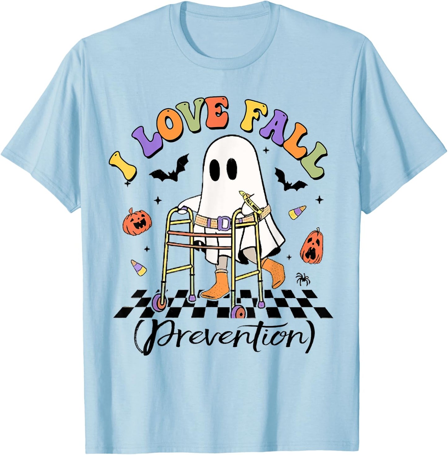 Occupational Therapy Halloween Nurse, I Love Fall Prevention T-Shirt - T-Shirt | Light Blue