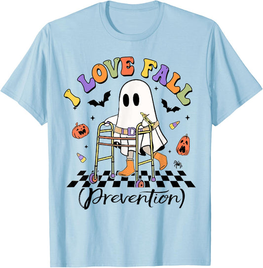 Occupational Therapy Halloween Nurse, I Love Fall Prevention T-Shirt - T-Shirt | Light Blue