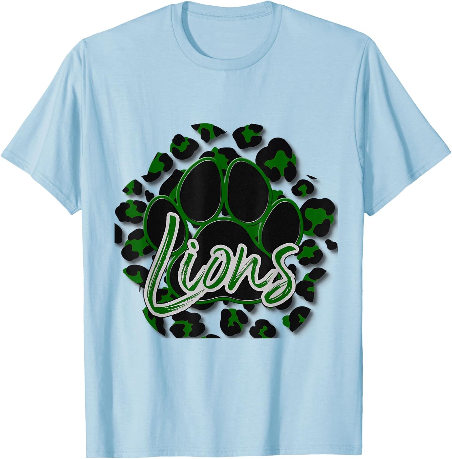 Lions Green Black Cheetah School Sports Fan Team Spirit T-Shirt - T-Shirt | Light Blue