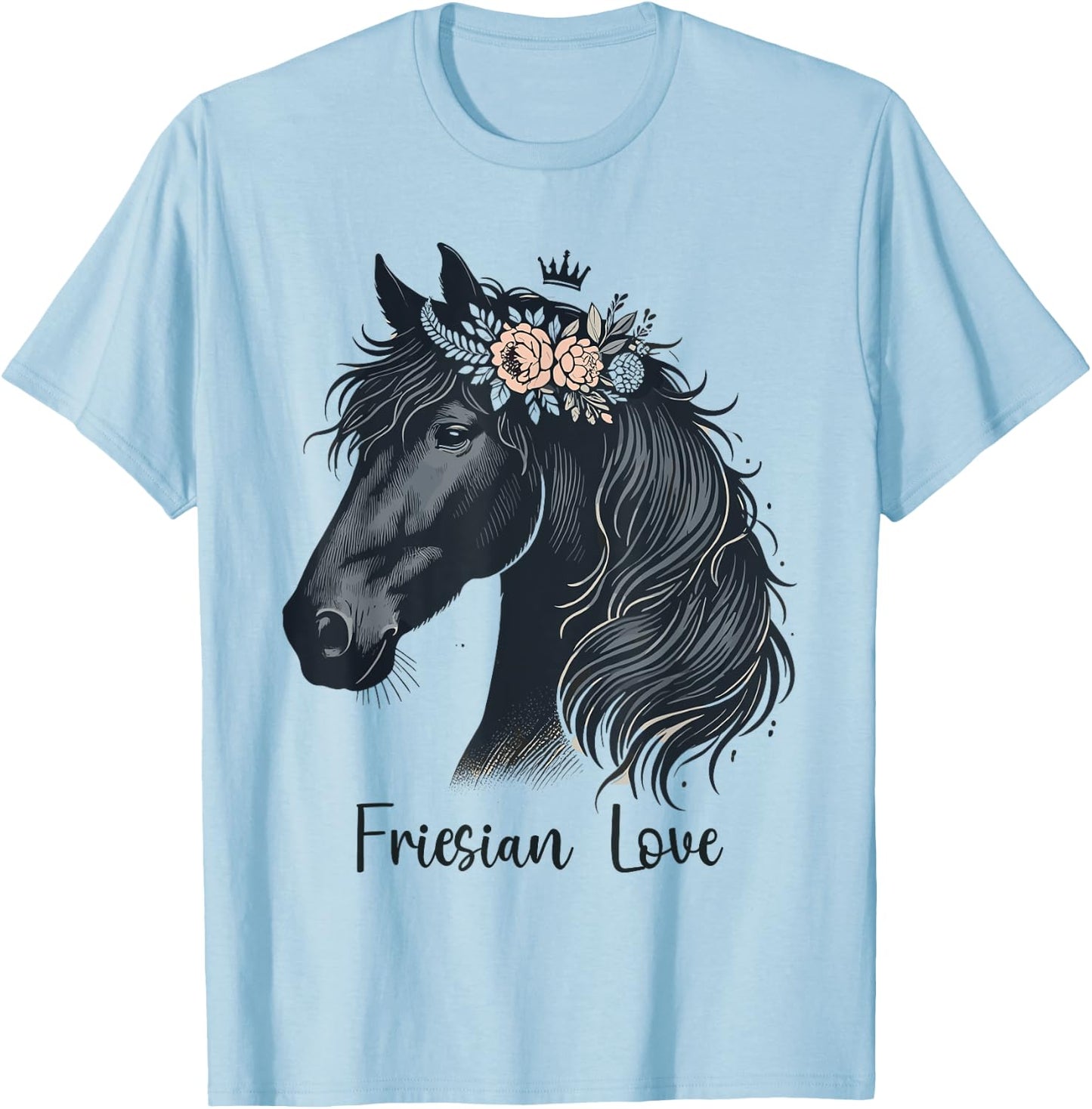 Friesian Horse Lover Majestic Friesian Horse Riding T-Shirt - T-Shirt | Light Blue