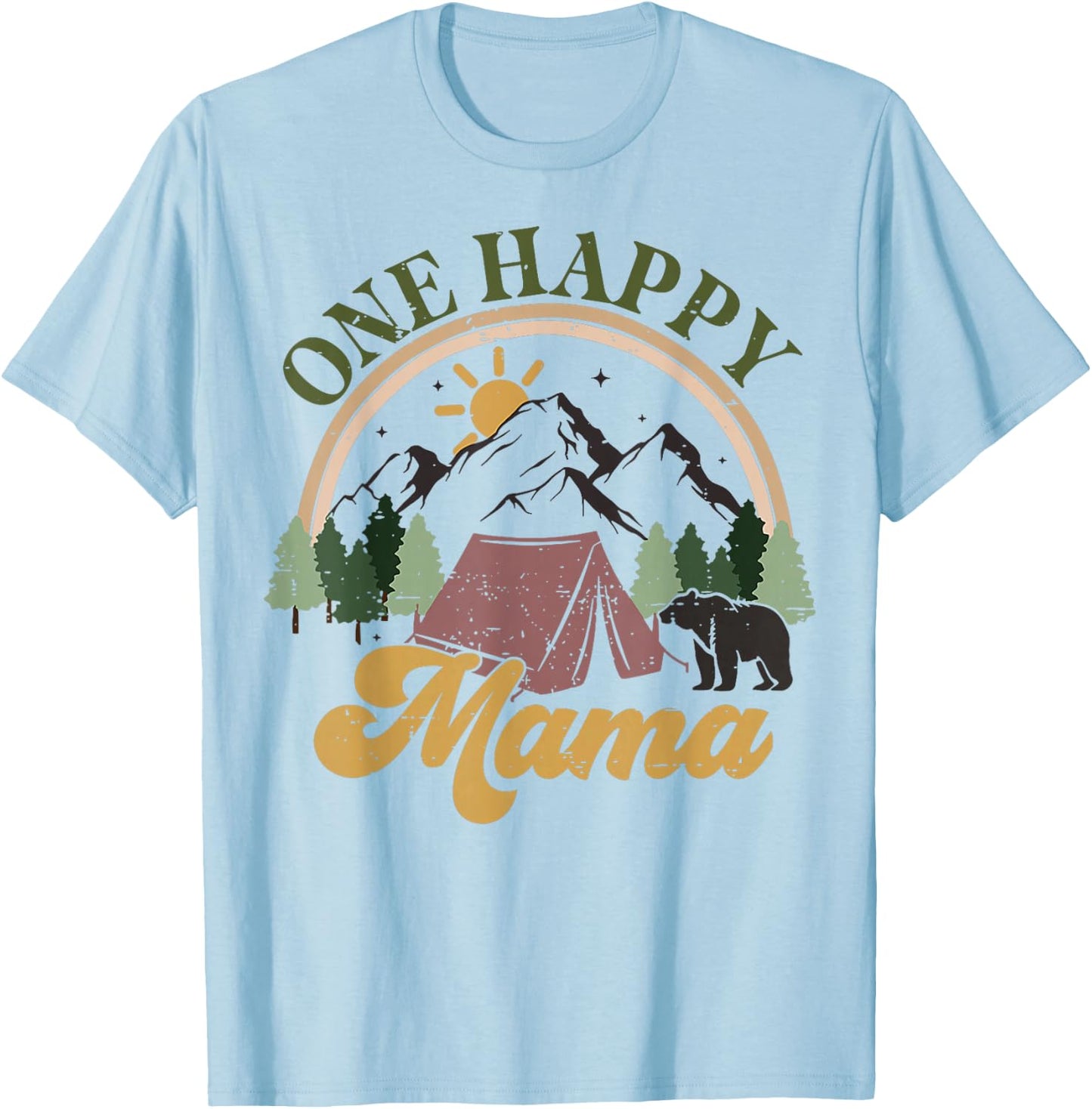 Cute One Happy Camper Birthday Decorations One Happy Mama T-Shirt - T-Shirt | Light Blue