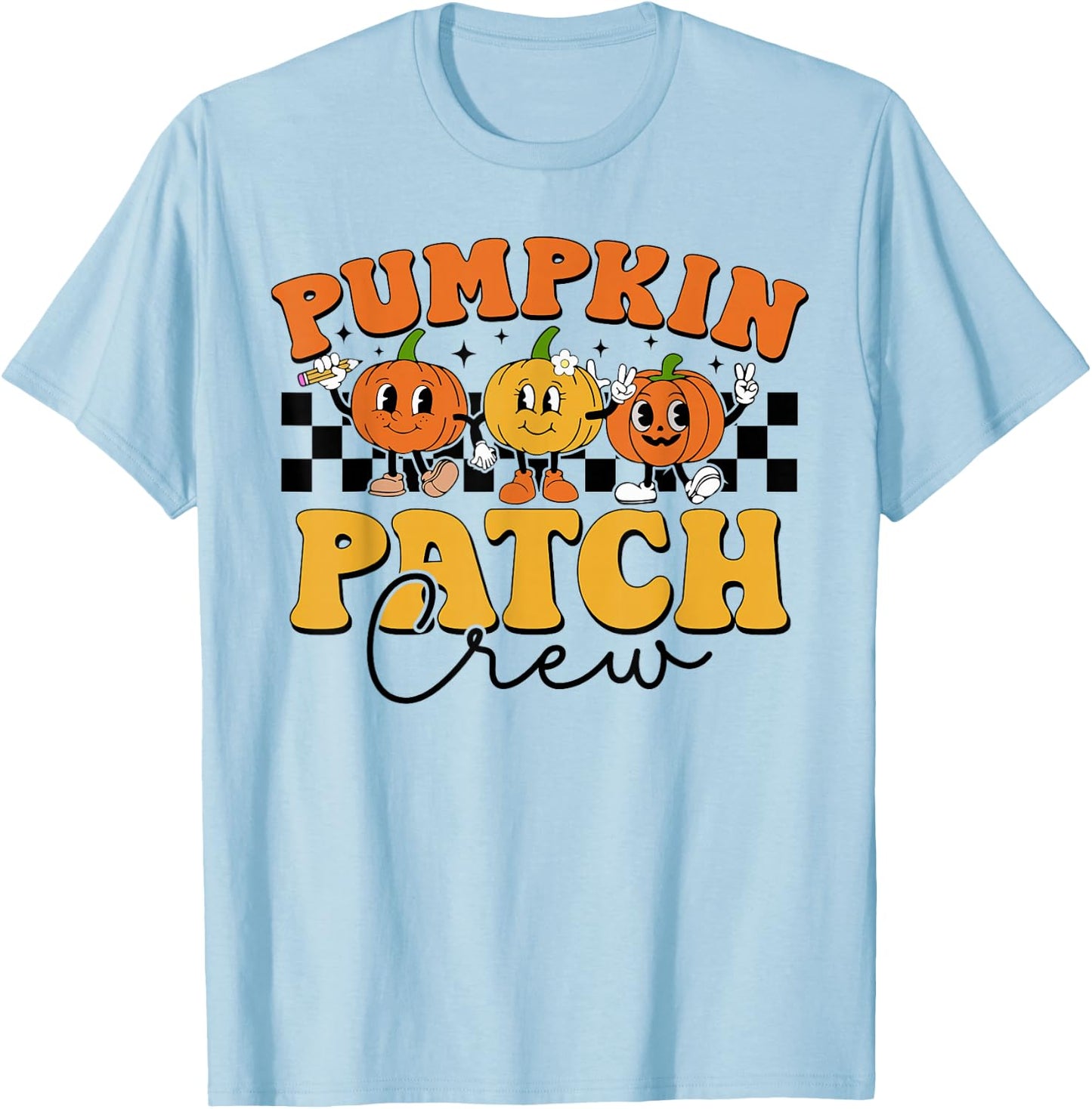 Pumpkin Patch Crew Retro Fall Autumn Thanksgiving T-Shirt - T-Shirt | Light Blue